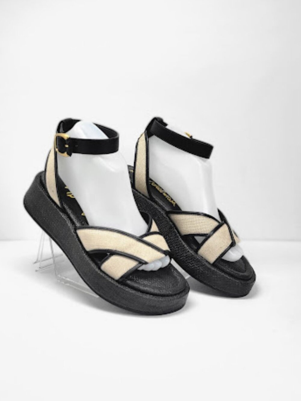 SAM EDELMAN Nylie Platform Wedge Sandals Natural Black Women’s Size 8.5 NWOB